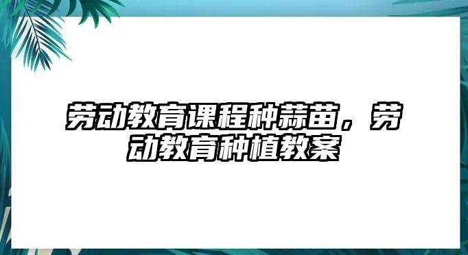 勞動教育課程種蒜苗，勞動教育種植教案