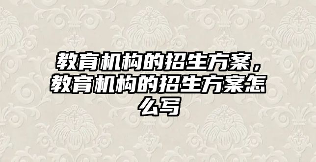 教育機構的招生方案，教育機構的招生方案怎么寫