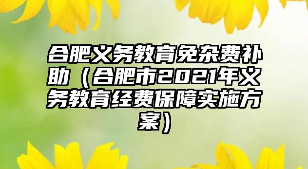 合肥義務(wù)教育免雜費補助（合肥市2021年義務(wù)教育經(jīng)費保障實施方案）