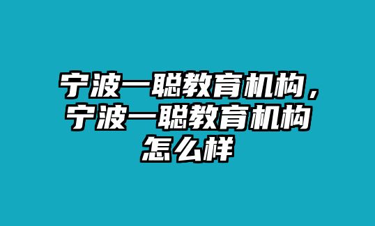 寧波一聰教育機構，寧波一聰教育機構怎么樣