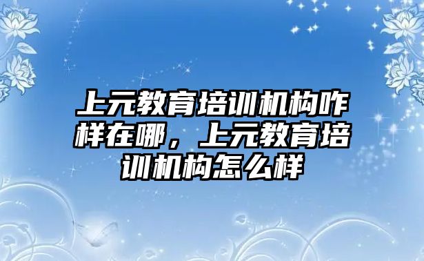 上元教育培訓機構咋樣在哪，上元教育培訓機構怎么樣