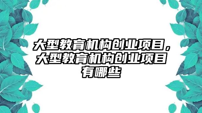 大型教育機構創業項目，大型教育機構創業項目有哪些