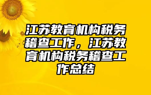 江蘇教育機構稅務稽查工作，江蘇教育機構稅務稽查工作總結