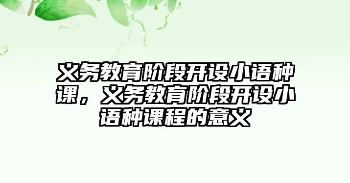 義務(wù)教育階段開設(shè)小語種課，義務(wù)教育階段開設(shè)小語種課程的意義