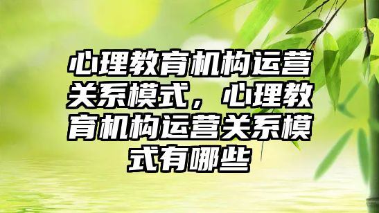 心理教育機構運營關系模式，心理教育機構運營關系模式有哪些