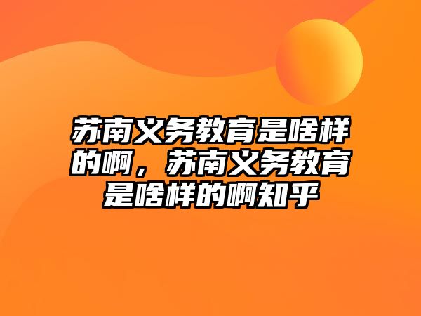 蘇南義務教育是啥樣的啊，蘇南義務教育是啥樣的啊知乎