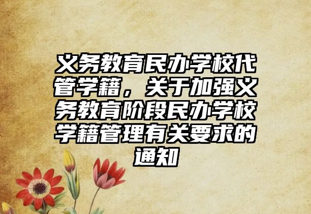 義務教育民辦學校代管學籍，關于加強義務教育階段民辦學校學籍管理有關要求的通知